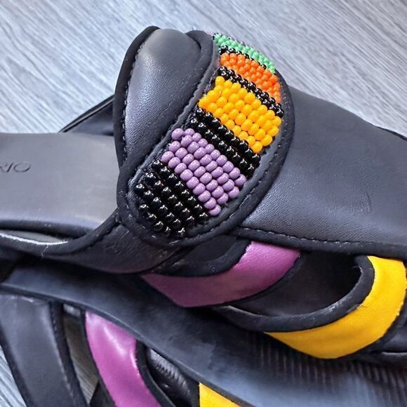 New Farm Rio Colorfully Beaded Black Sandals Mules Size US7/EU38 - Picture 5 of 8